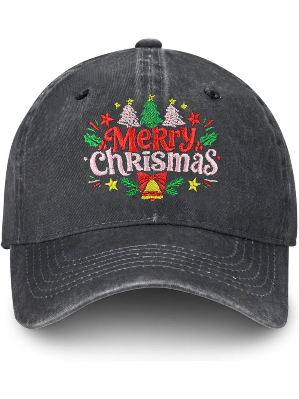Unisax Christmas Polyester Embroidered Adjustable Washed Denim Baseball Hats